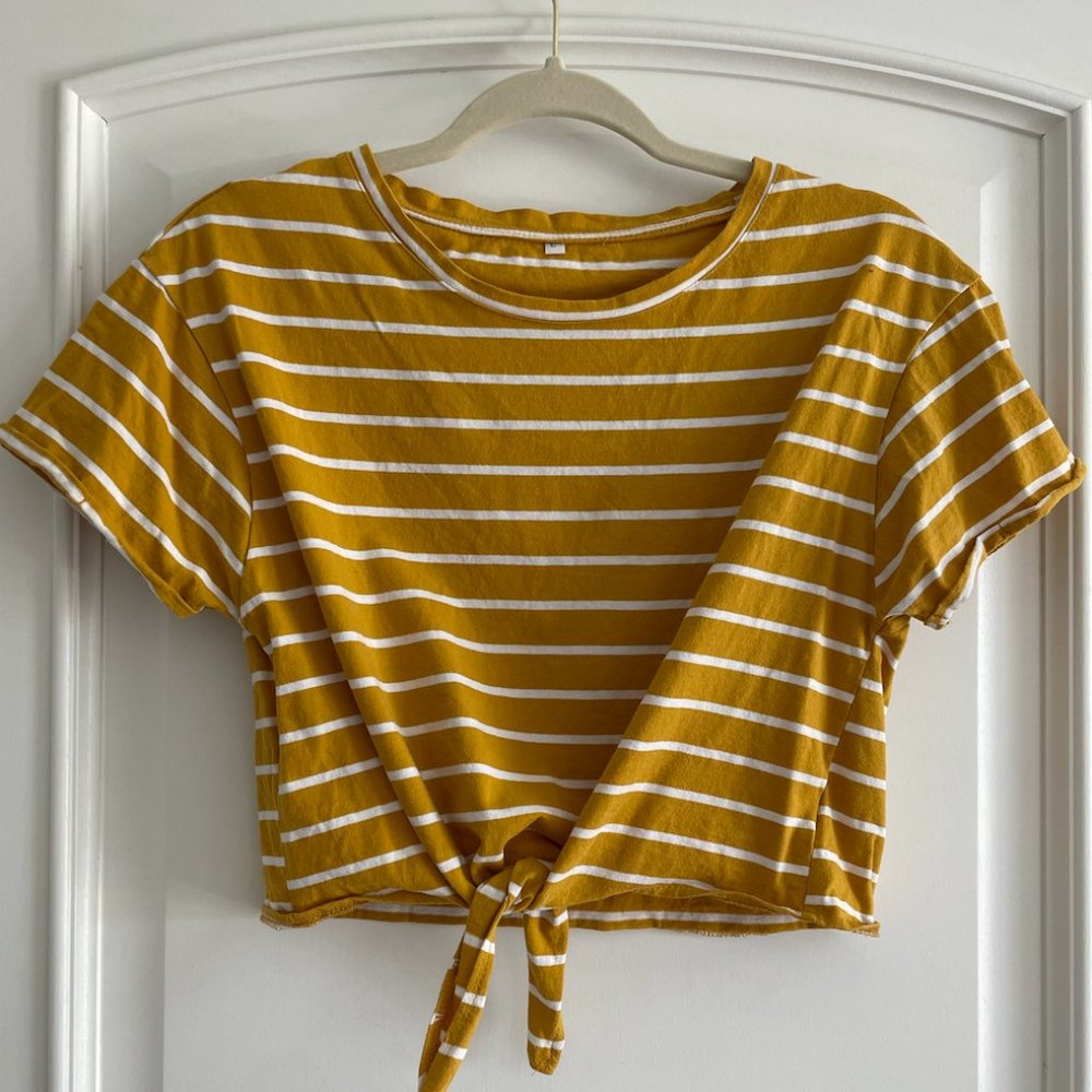 Women's Front Knot Striped Crop Top, L